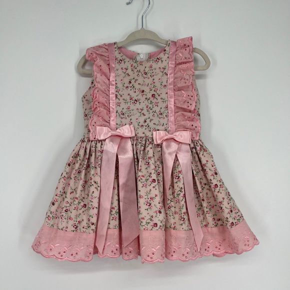 Vintage Other - Vintage Baby Girls Pink Lace Ruffle Dress, 12-18m